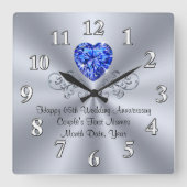 Heart Sapphire 65th Wedding Jubileum Gift Ideas Vierkante Klok (Voorkant)