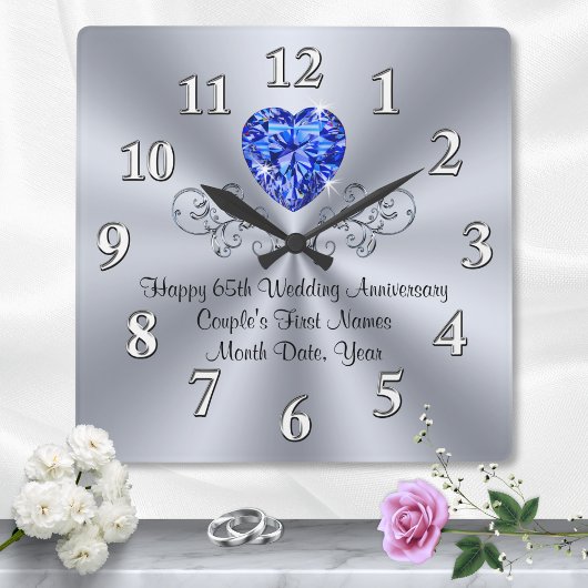 Heart Sapphire 65th Wedding Jubileum Gift Ideas Vierkante Klok