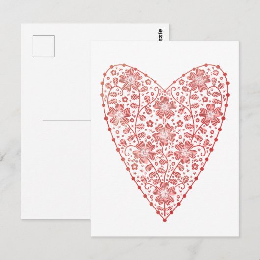 Heart Scandinavian Red White Briefkaart (Voorkant / Achterkant)