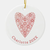 Heart Scandinavian Red White, gepersonaliseerd Keramisch Ornament (Voorkant)