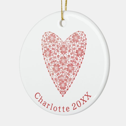 Heart Scandinavian Red White, gepersonaliseerd Keramisch Ornament (Links)