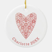 Heart Scandinavian Red White, gepersonaliseerd Keramisch Ornament (Achterkant)