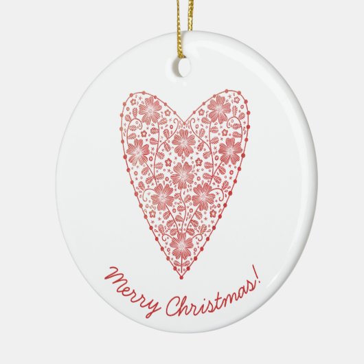 Heart Scandinavian Red White Kerstmis Keramisch Ornament (Links)