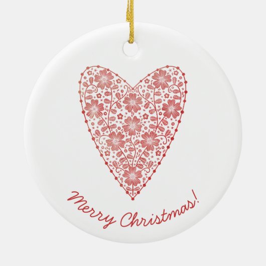 Heart Scandinavian Red White Kerstmis Keramisch Ornament (Achterkant)