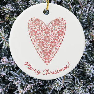 Heart Scandinavian Red White Kerstmis Keramisch Ornament