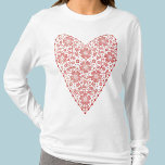 Heart Scandinavian Red White T-shirt<br><div class="desc">Scandinavische folk-stijl modern florale hartontwerp in rood en wit. Originele kunst van Nic Squirrell.</div>