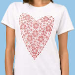 Heart Scandinavian Red White T-shirt<br><div class="desc">Scandinavische folk-stijl modern florale hartontwerp in rood en wit. Originele kunst van Nic Squirrell.</div>