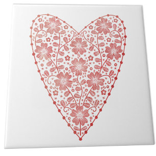 Heart Scandinavian Red White Tegeltje