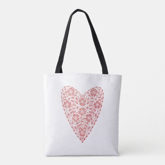 Heart Scandinavian Red White Tote Bag (Achterkant)