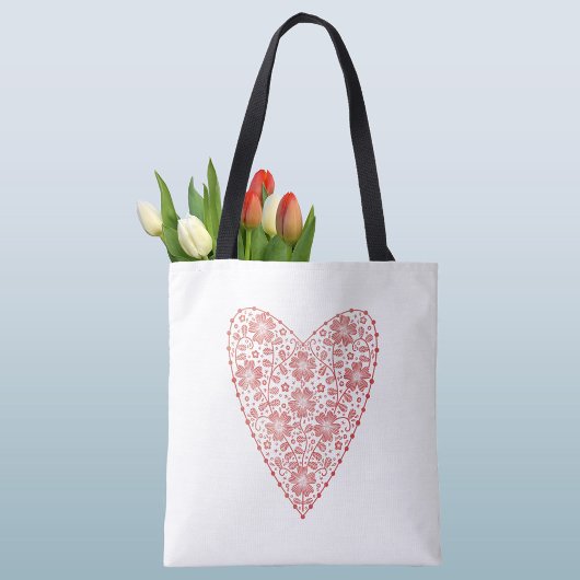 Heart Scandinavian Red White Tote Bag
