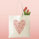Heart Scandinavian Red White Tote Bag<br><div class="desc">Scandinavische folk-stijl modern florale hartontwerp in rood en wit. Originele kunst van Nic Squirrell.</div>