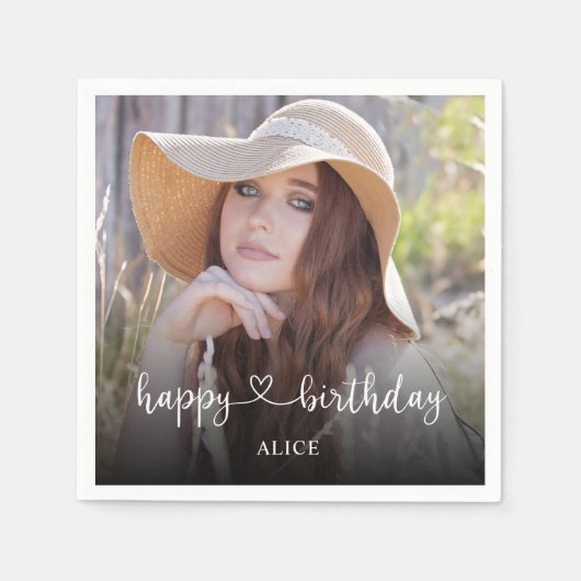 Heart Script Calligraphy Happy Birthday Servet (Voorkant)