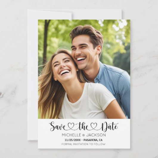 Heart Script Custom Photo Save the Date Invitation (Voorkant)