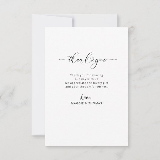 heart script elegant wedding photo thank you bedankkaart (Achterkant)