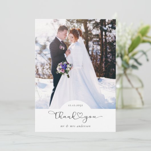 Heart Script Fotobruiloft Bedankkaart (Staand voorkant)
