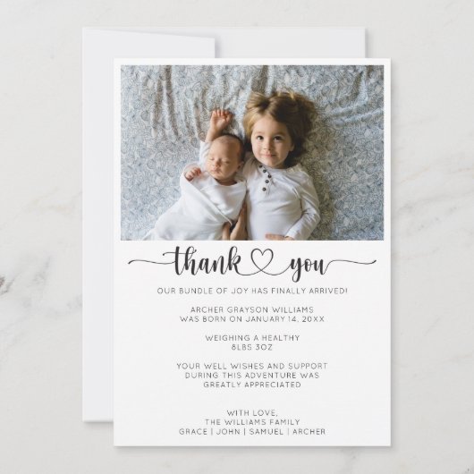 Heart Script Geboorteaankondiging Bedankt Card (Achterkant)