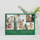 Heart Script Gold Green Merry 5 Foto Feestdagenkaart (Staand voorkant)