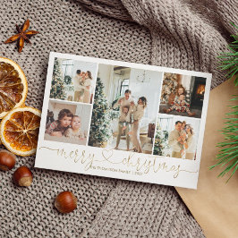 Heart Script Gold Kerst 5 Foto Feestdagenkaart