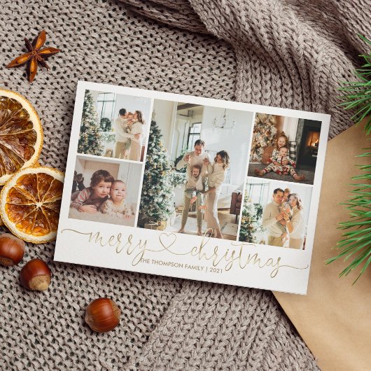 Heart Script Gold Kerst 5 Foto Feestdagenkaart