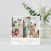 Heart Script Gold Merry-kerstfoto-feestdag Kaart (Staand voorkant)