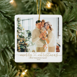 Heart Script Gold Merry-kerstfoto-feestdag Keramisch Ornament