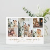 Heart Script Gold Nieuwjaar 5 Fotovakantie Feestdagenkaart (Staand voorkant)