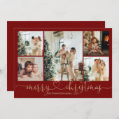 Heart Script Gold Red Merry 5 Foto Feestdagenkaart (Voorkant / Achterkant)