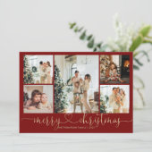 Heart Script Gold Red Merry 5 Foto Feestdagenkaart (Staand voorkant)