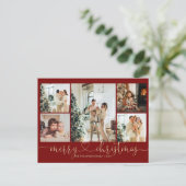 Heart Script Gold Red Merry 5 Foto Feestdagenkaart (Staand voorkant)