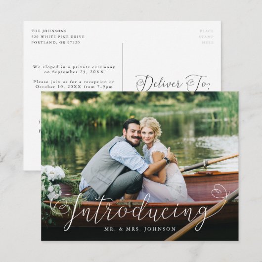 Heart Script Introducing Wedding Elopement Briefkaart (Voorkant / Achterkant)