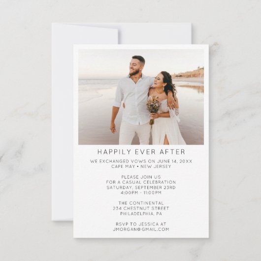 Heart Script Just Married Aankondiging Uitnodigen (Achterkant)