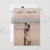 Heart Script Just Married Aankondiging Uitnodigen (Voorkant / Achterkant)