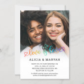 Heart Script Love is Love Big Photo Wedding Magnetische Uitnodiging (Voorkant)