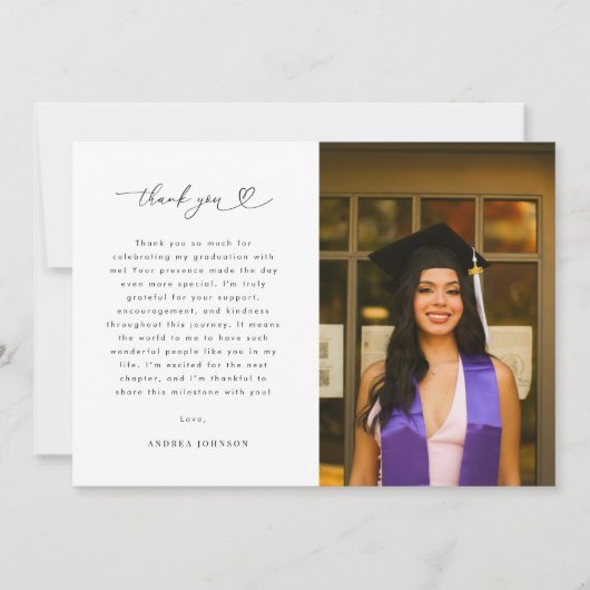 Heart Script Minimalist 2 Afstudeerfeest Bedankkaart (Voorkant)