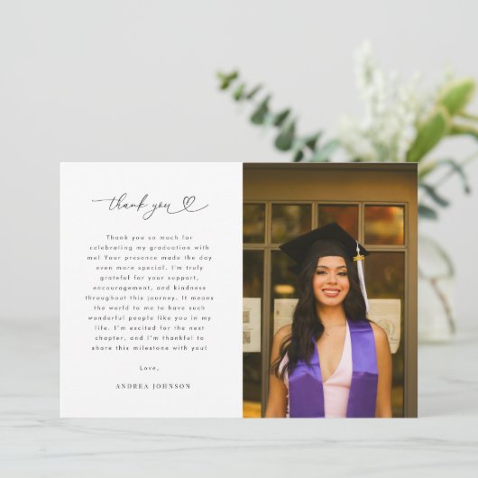 Heart Script Minimalist 2 Afstudeerfeest Bedankkaart (Staand voorkant)