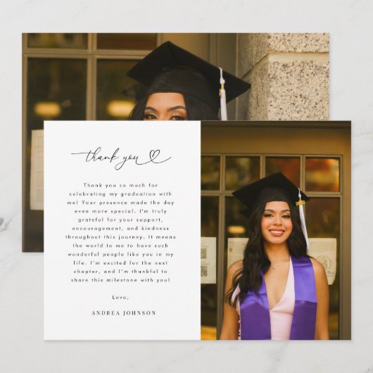 Heart Script Minimalist 2 Afstudeerfeest Bedankkaart (Voorkant / Achterkant)