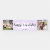 Heart Script Photo Birthday Pastel Paars Banner (Horizontaal)