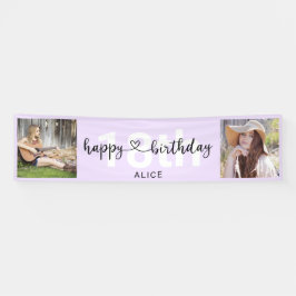 Heart Script Photo Birthday Pastel Paars Banner