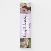 Heart Script Photo Birthday Pastel Paars Banner (Verticaal)