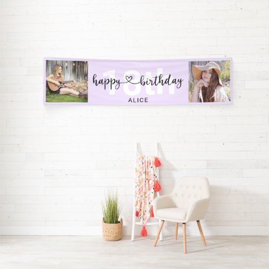 Heart Script Photo Birthday Pastel Paars Banner (Insitu)