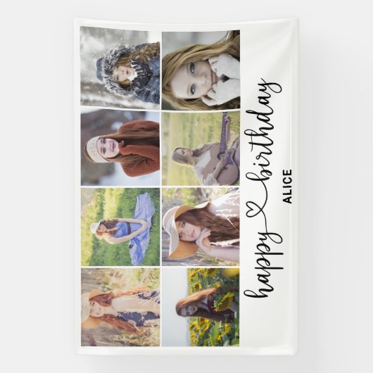 Heart Script Photo Happy Birthday-banner Spandoek (Verticaal)
