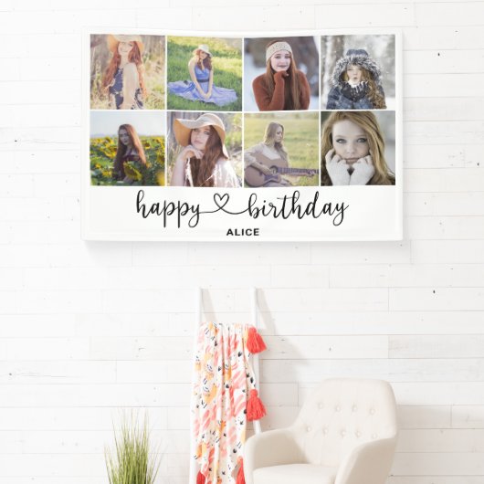 Heart Script Photo Happy Birthday-banner Spandoek (Insitu)