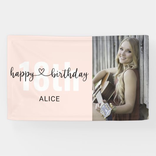 Heart Script Photo Happy Birthday-banner Spandoek (Horizontaal)