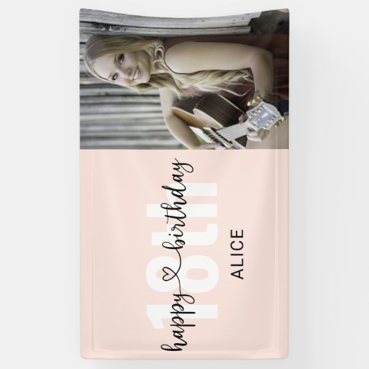 Heart Script Photo Happy Birthday-banner Spandoek (Verticaal)