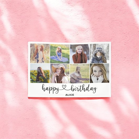 Heart Script Photo Happy Birthday-banner Spandoek