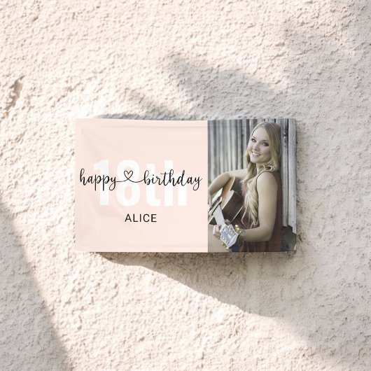 Heart Script Photo Happy Birthday-banner Spandoek