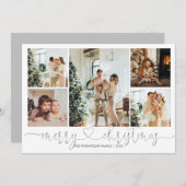 Heart Script Silver Grey Merry Kerstmis 5 Foto Feestdagenkaart (Voorkant / Achterkant)