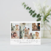 Heart Script Silver Grey Merry Kerstmis 5 Foto Feestdagenkaart (Staand voorkant)