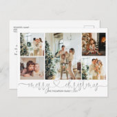 Heart Script Silver Grey Merry Kerstmis 5 Foto Feestdagenkaart (Voorkant / Achterkant)