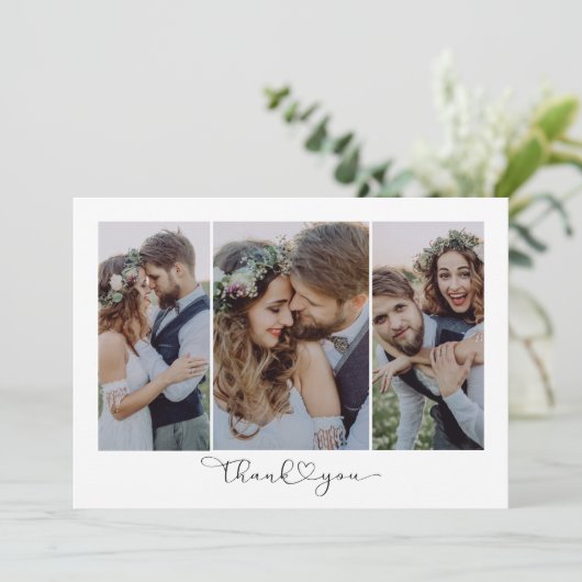 Heart Script Triptych Fotobruiloft Bedankkaart (Staand voorkant)